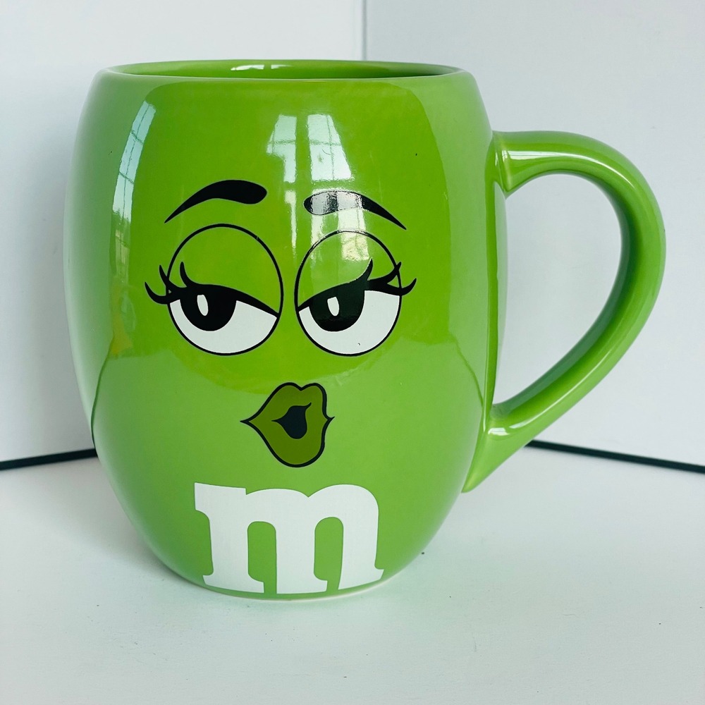 M&M's Green Character Coffee Mug 19oz Ceramic Large Tea Cup Face Logo Exellent